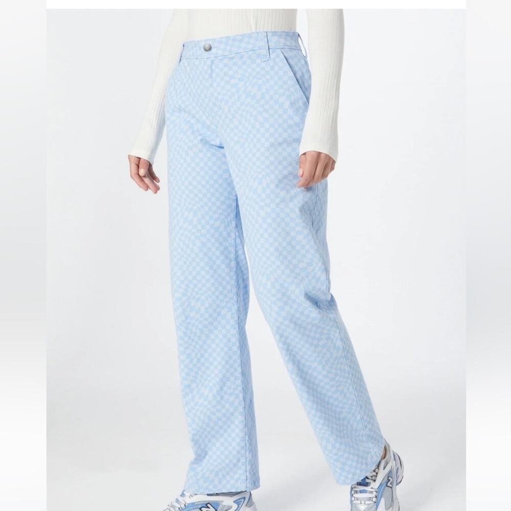 Hollister warped plaid high rise utility dad pants blue jeans size 9 29 NWT